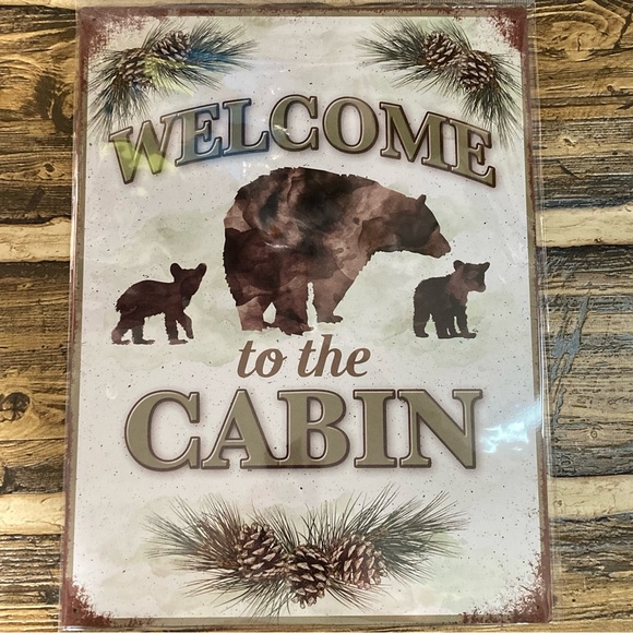 Welcome to the cabin metal wall sign with bears 16” x 12” - Picture 3 of 12